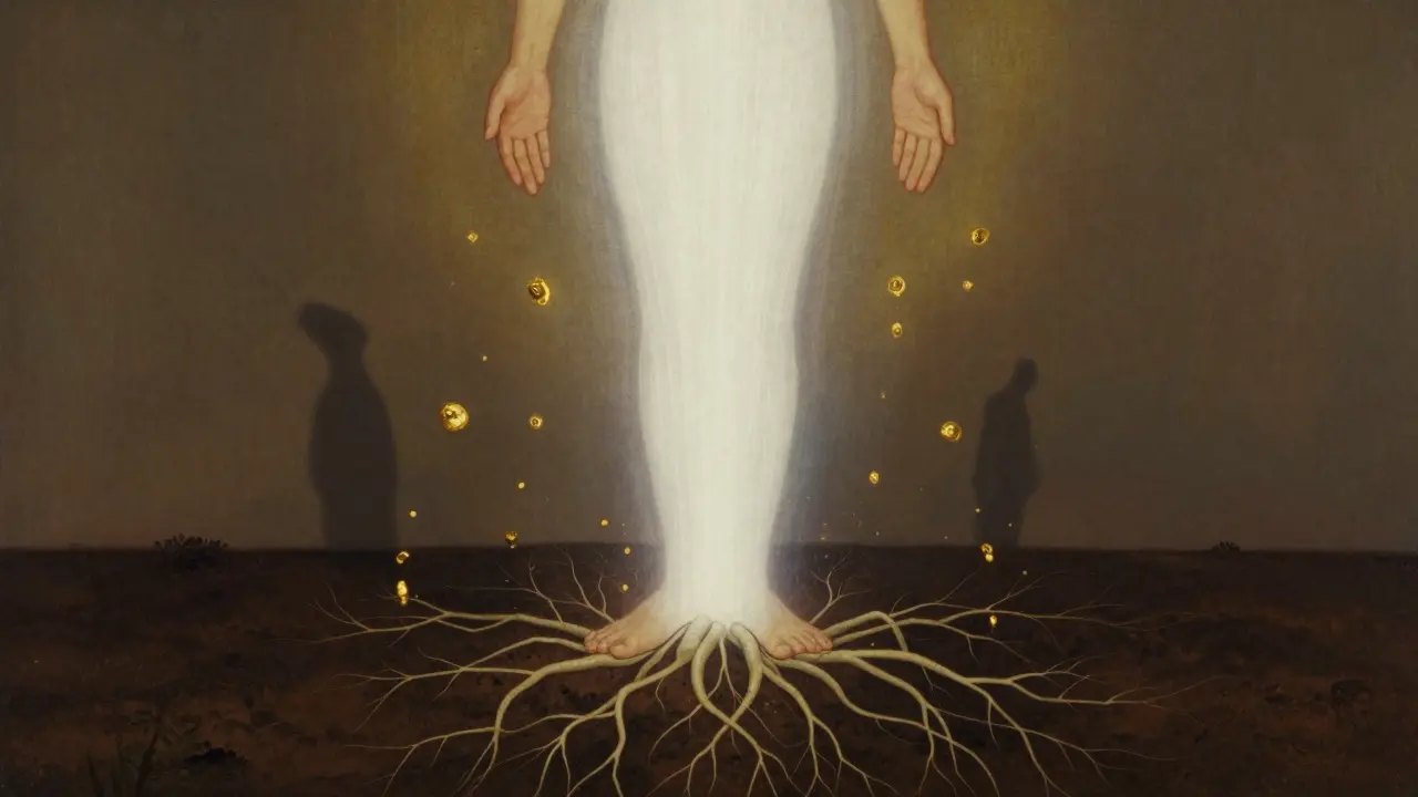 Masér si představuje bílé světlo, které proudí jeho tělem do země skrze kořeny.