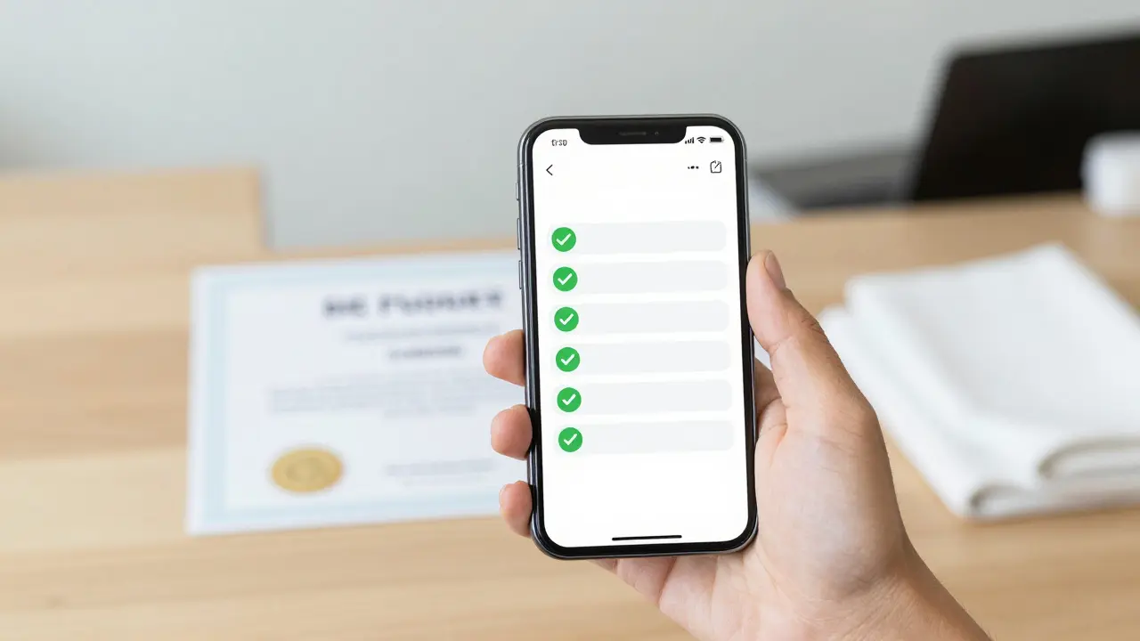Kontrola certifikátu maséra na telefonu pro ověření kvalifikace