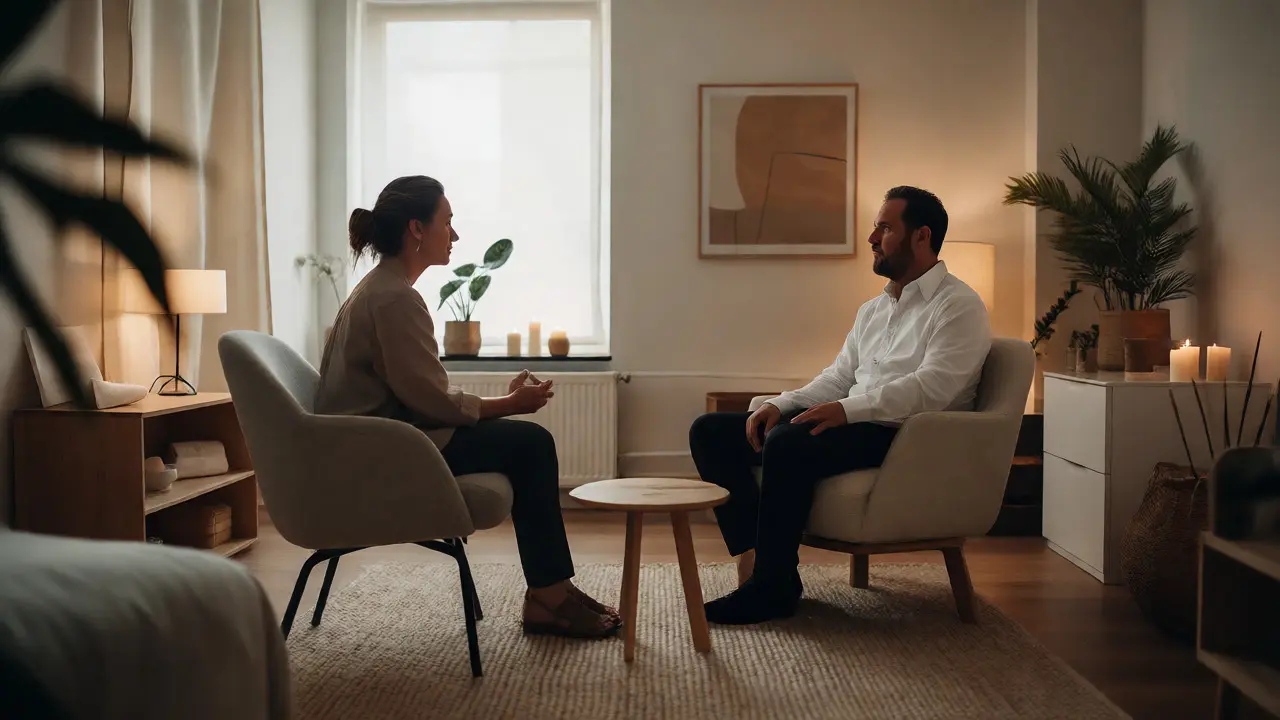 Terapeut a mentor vedou reflexivní rozhovor v supervizi